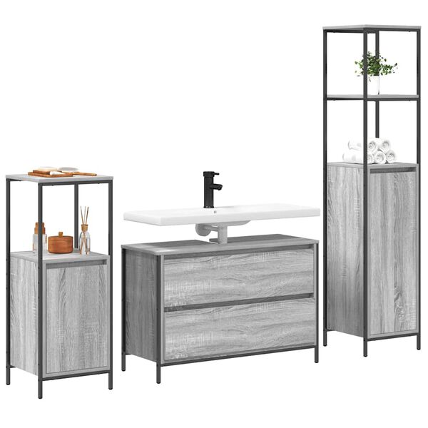 vidaXL Bathroom Furniture Set 3 pcs Grey Sonoma Engineered Wood