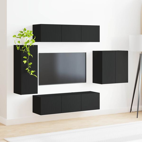 vidaXL TV Wall Cabinet Set Wall-mounted 6 pcs Black
