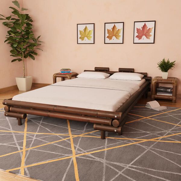 vidaXL Bed Frame without Mattress Dark Brown Bamboo 140x200 cm