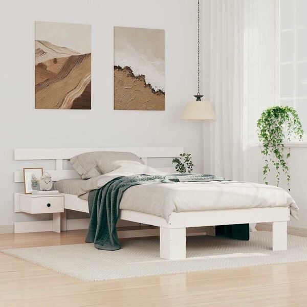 vidaXL Bed Frame with Headboard White 75 x 190 cm Solid Pine Wood