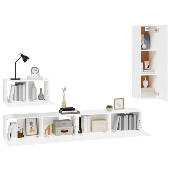 vidaXL 4 Piece TV Cabinet Set White Engineered Wood