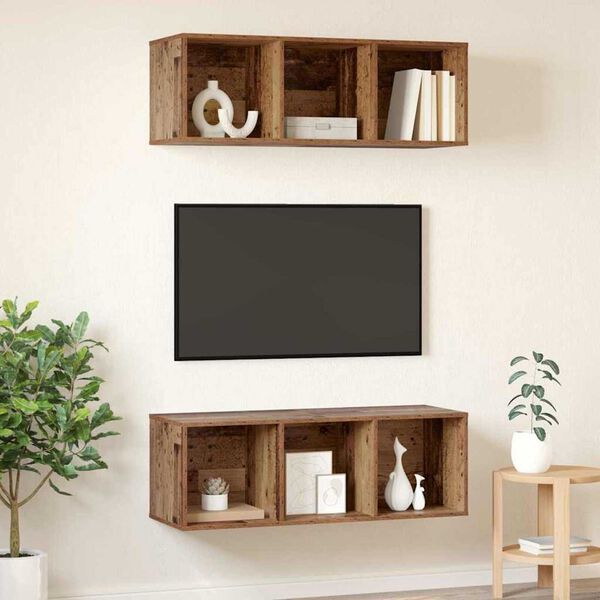 vidaXL TV Cabinet Set 2 pcs Old Wood 37 x 37 x 107 cm Engineered Wood