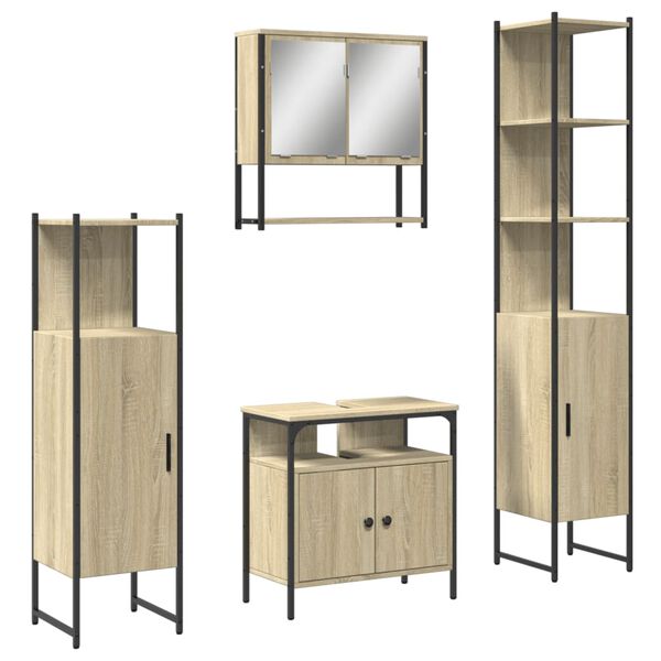 vidaXL 4 Piece Bathroom Furniture Set Sonoma Oak Engineered Wood