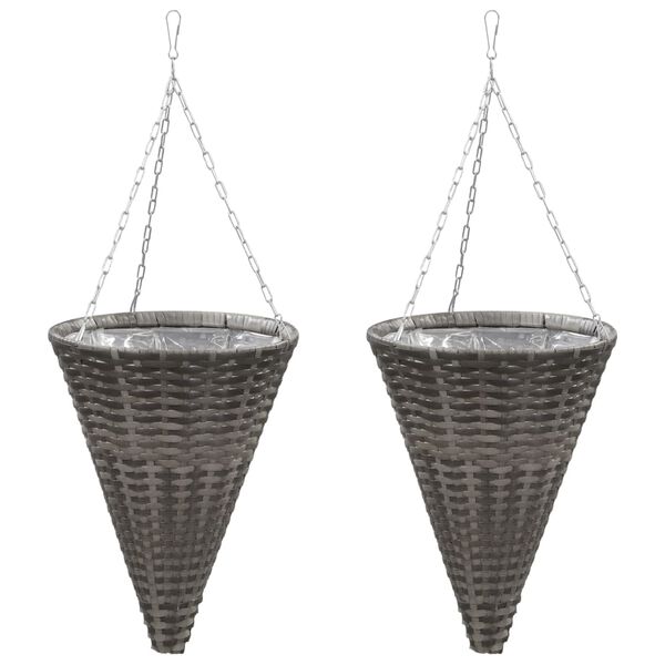 vidaXL Hanging Flower Baskets 2 pcs Poly Rattan Grey