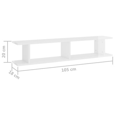vidaXL Wall Shelf 2pcs High Gloss White 105x18x20cm Engineered Wood