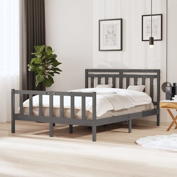 vidaXL Bed Frame without Mattress Grey King Size Solid Wood