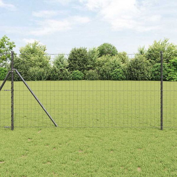 vidaXL Fence with Post Grey 1 x 10 m Steel