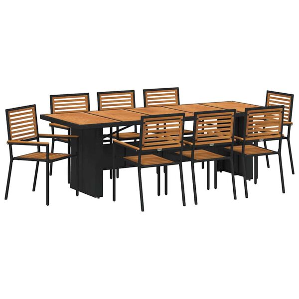 vidaXL Garden Dining Set 9 pcs Black and Brown Poly Rattan