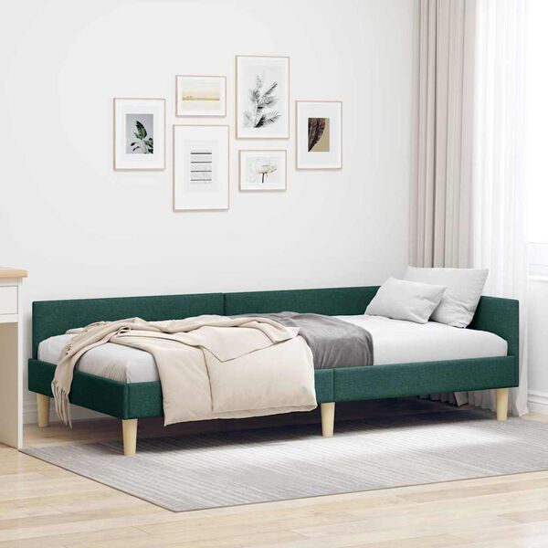 vidaXL Corner Bed Frame with Headboard Dark Green 80 x 200 cm Fabric