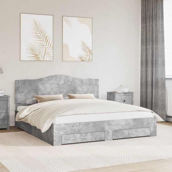 vidaXL Bed Frame Concrete Grey 200 x 200 cm Engineered Wood
