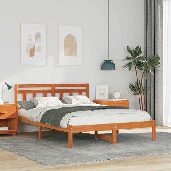 vidaXL Bed Frame Brown 140 x 190 cm Solid Pine Wood