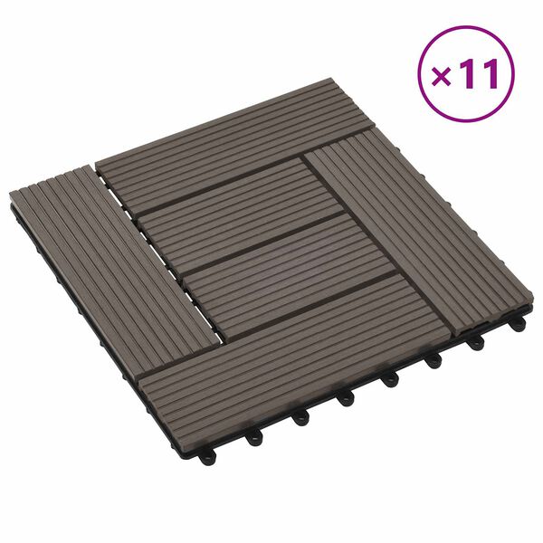 vidaXL Decking Tile 11 pcs Dark Brown 30 x 30 cm WPC
