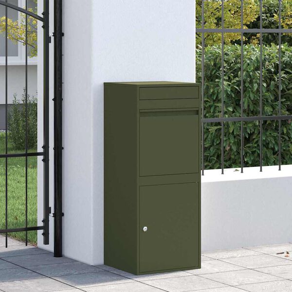 vidaXL Parcel Drop Box with Storage Olive green 41 x 38 x 103 cm Steel