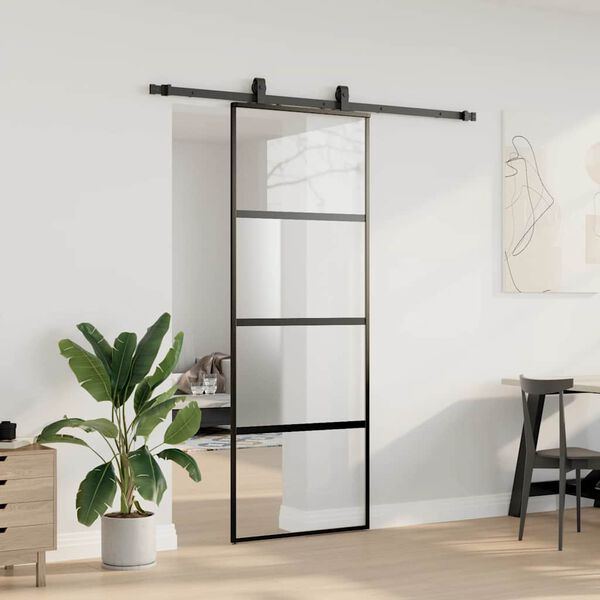 vidaXL Sliding Door with Hardware Set Black 76x205 cm Tempered Glass