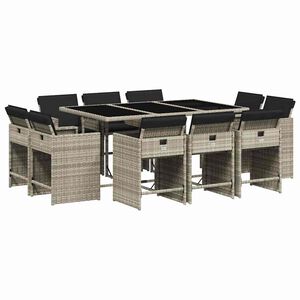 vidaXL 11 Piece Garden Dining Set with Cushions Light Grey Poly Rattan