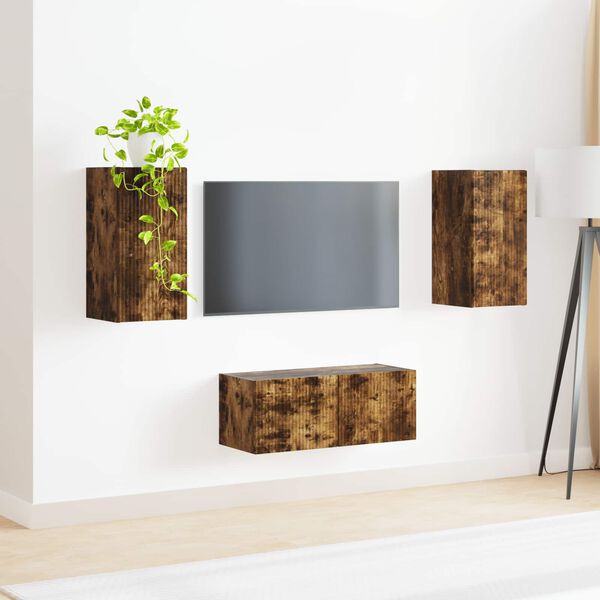 vidaXL TV Cabinet Set Wall-mounted 2 pcs Smoked Oak Engineered Wood