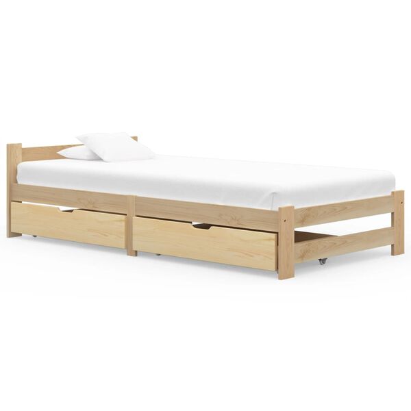 vidaXL Bed Frame without Mattress with 2 Drawers Solid Wood 90x200 cm