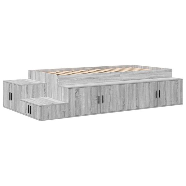 vidaXL Storage Bed Frame Grey Sonoma 100 cm Engineered Wood