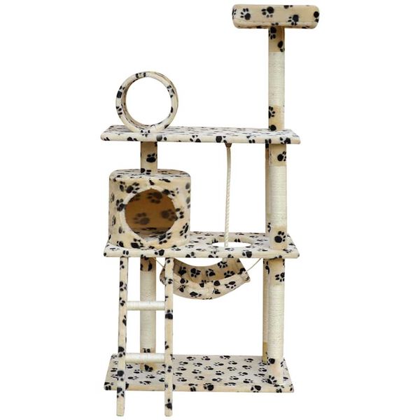 vidaXL Cat Tree Beige with paw prints 83 x 72 x 140 cm Wood