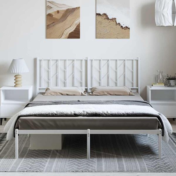 vidaXL Metal Bed Frame without Mattress with Headboard White 193x203cm