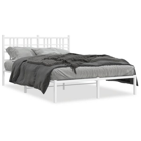 vidaXL Metal Bed Frame without Mattress with Headboard White 140x190cm