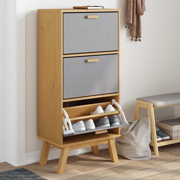 vidaXL Shoe Cabinet OLDEN Grey and Brown 55x35x120cm Solid Wood Pine