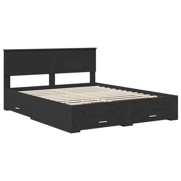 vidaXL Bed Frame with Headboard Black 160 x 200 cm Engineered Wood