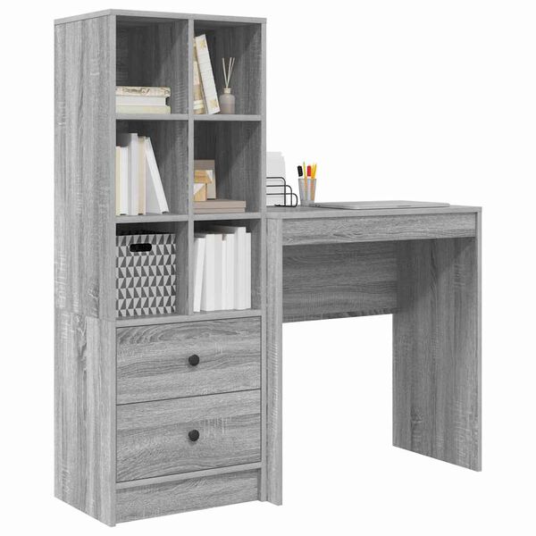 vidaXL Desk with Drawer 2 pcs Grey Sonoma