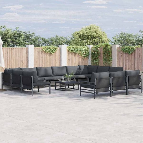 vidaXL Garden Sofa Set with Cushion 13 pcs Black Steel