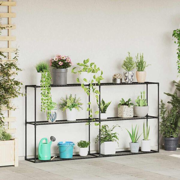 vidaXL 3-Tier Plant Stand Black 200 x 32 x 104 cm Steel