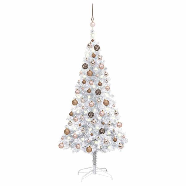 vidaXL Artificial Pre-lit Christmas Tree with Ball Set Silver 120 cm PET