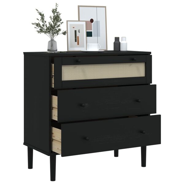 vidaXL Drawer Cabinet SENJA Rattan Look Black 80x40x80 cm Solid Wood Pine