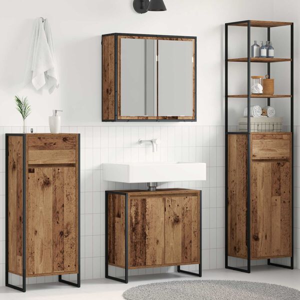 vidaXL Bathroom Furniture Set with Drawer Old Wood Engineered Wood