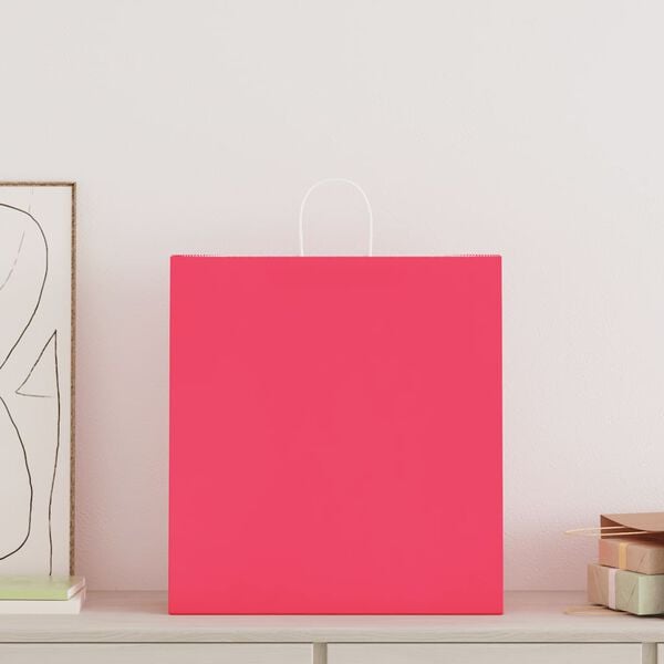 vidaXL Paper Bags 250 pcs with Handles Pink 45x17x48 cm