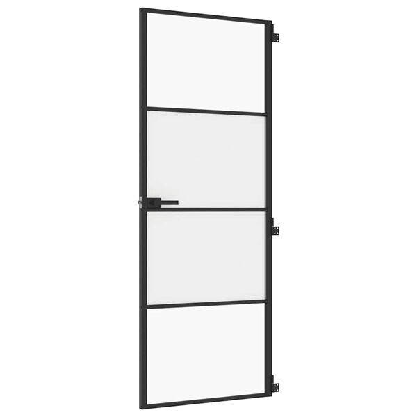 vidaXL Interior Door Slim Black 76x201.5 cm Tempered Glass and Aluminium