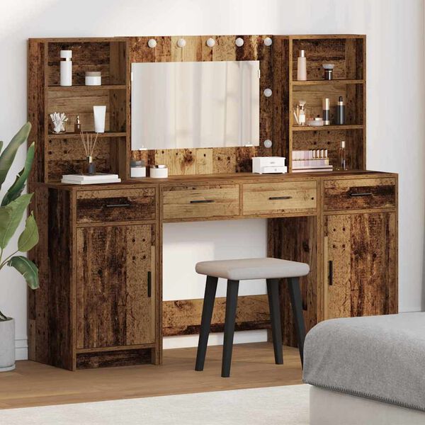 vidaXL Dressing Table Set with Drawer 3 pcs Old Wood Engineered Wood