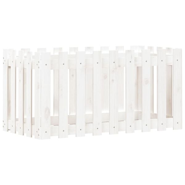 vidaXL Garden Raised Bed with Fence Design White 100x50x50 cm Solid Wood Pine