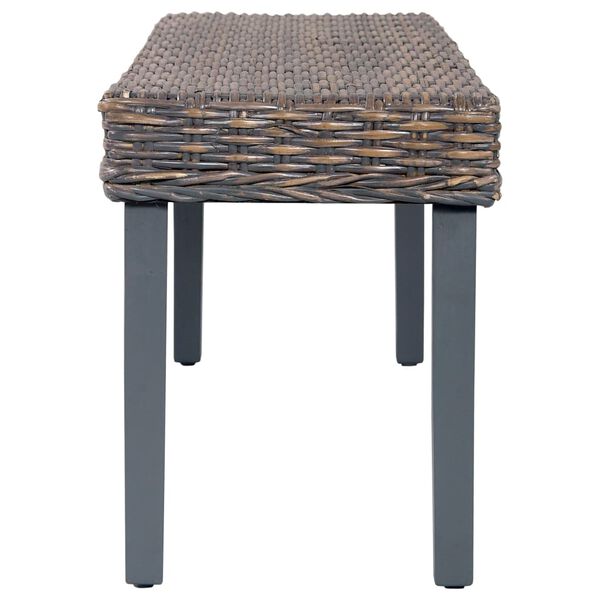 vidaXL Bench 110 cm Grey Natural Kubu Rattan and Solid Mahogany Wood
