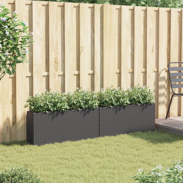 vidaXL Garden Planters with 2 Pots 2 pcs Black 90x20x40 cm Poly Rattan