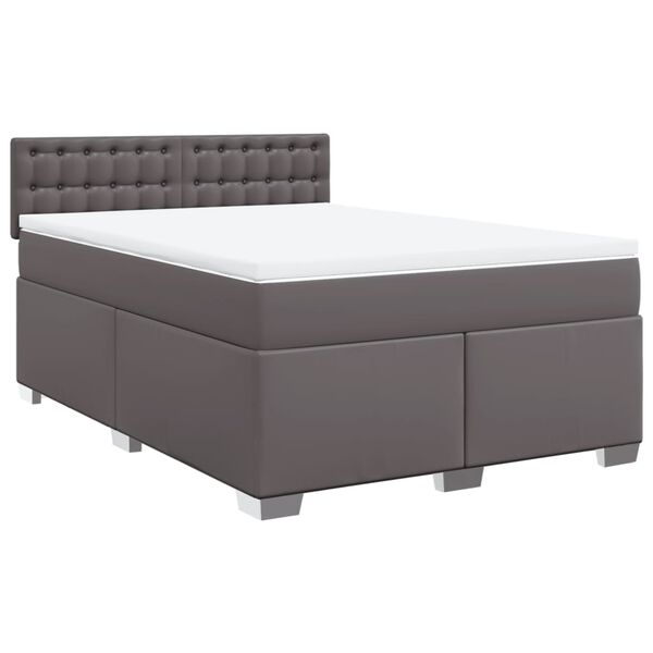 vidaXL Box Spring Bed with Mattress Grey 140x200 cm Faux Leather