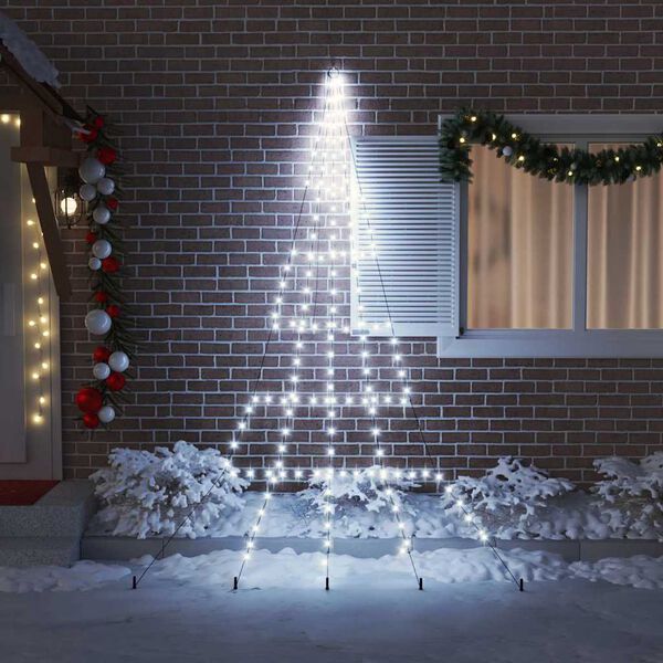 vidaXL LED Christmas Tree with Ground Spikes Cool White 300 cm Metal