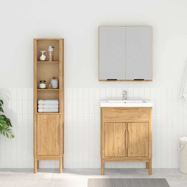 vidaXL Bathroom Furniture Set FLORO 2 pcs Wax Brown Solid Pine Wood