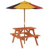 vidaXL Picnic Table for 4 Kids with Umbrella Solid Wood Fir