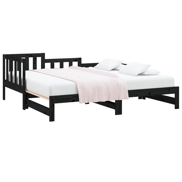 vidaXL Pull-out Day Bed without Mattress Black 2x cm Solid Wood Pine