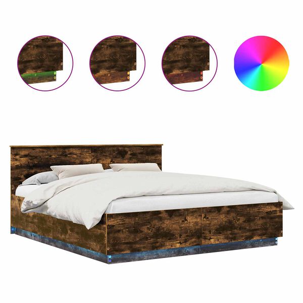 vidaXL Bed Frame Smoked Oak 200 x 200 cm Engineered Wood