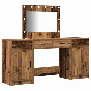 vidaXL Dressing Table with Mirror Lights 3 pcs Brown Engineered Wood