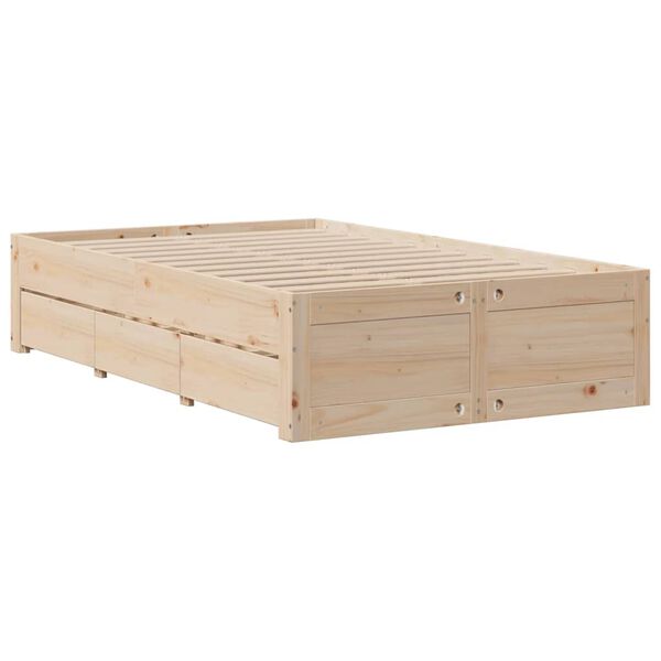 vidaXL Bed Frame without Mattress with Drawers 135x190 cm Double Solid Wood Pine