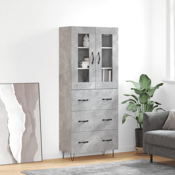 vidaXL Highboard Concrete Grey 69.5x34x180 cm Engineered Wood