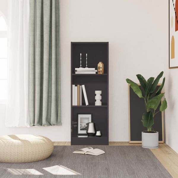 vidaXL 3-Tier Book Cabinet High Gloss Grey 40x24x109 cm Engineered Wood