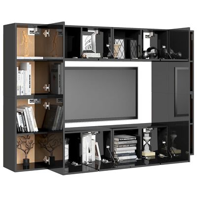 vidaXL 8 Piece TV Cabinet Set High Gloss Grey Engineered Wood